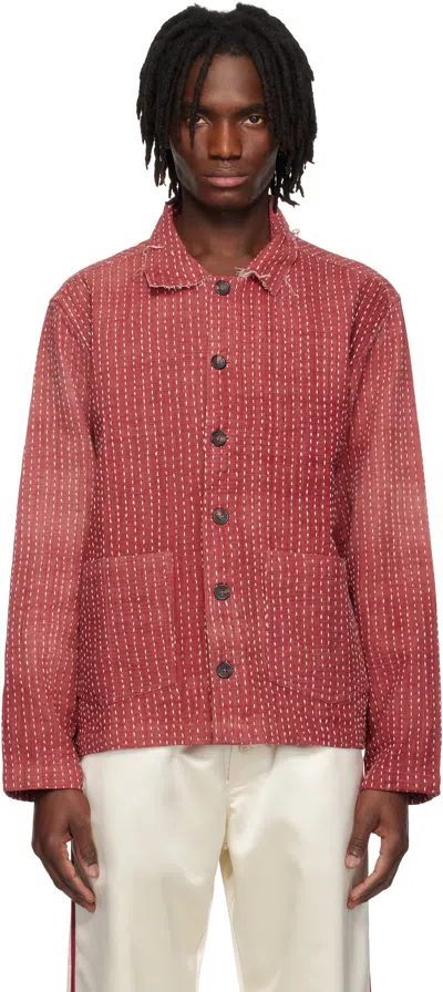 Kartik Research Red & Beige Striped Reversible Jacket In Red/ecru