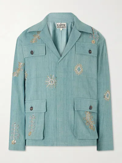Kartik Research Safari Embroidered Cotton Jacket In Blue