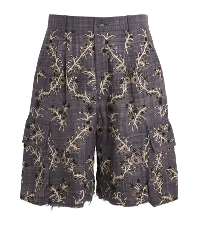 Kartik Research Silk Embroidered Shorts In Gray