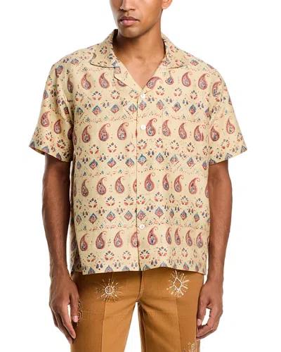 Kartik Research Silk Printed Camp Shirt In Neutral