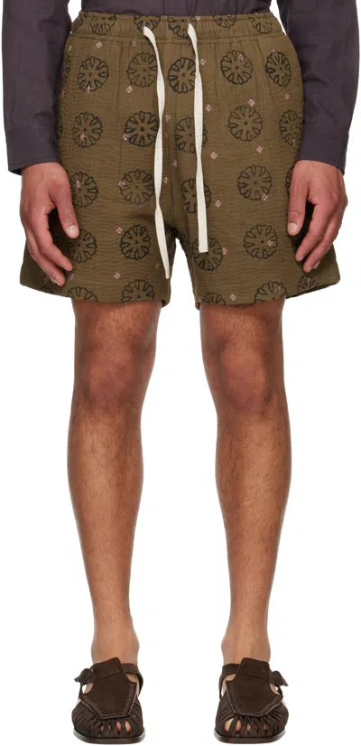 Kartik Research Ssense Exclusive Brown Blockprint Kantha Shorts In Brown/black