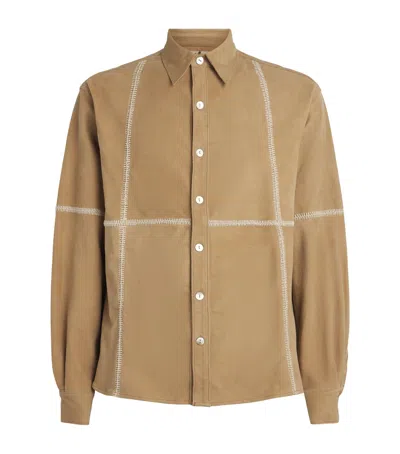 Kartik Research Suede Contrast-stitch Shirt In Nude