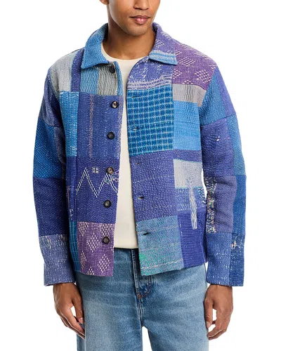 Kartik Research Kantha Patchwork Embroidered Cotton Jacket In Blue
