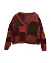 Kartik Research Wool Patchwork Regular Fit Cardigan In Burgundy