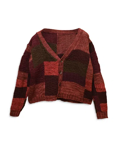 Kartik Research Wool Patchwork Regular Fit Cardigan In Burgundy