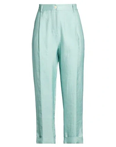Kartika Woman Pants Sage Green Size 6 Linen, Viscose, Polyester In Blue