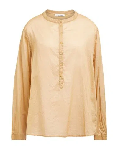 Kartika Woman Shirt Camel Size 12 Cotton In Beige