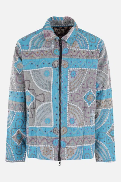 Karu Research Patchwork Quilted Cotton Jacket In Blue/white
