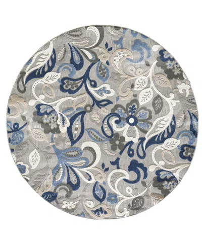Kas Calla 6922 7'10" X 7'10" Round Outdoor Area Rug In Gray,blue