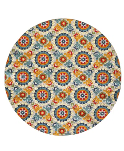 Kas Calla 6931 7'10" X 7'10" Round Outdoor Area Rug In Ivory