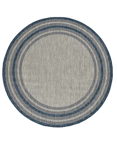 Kas Provo 5756 7'10" X 7'10" Round Outdoor Area Rug In Gray,denim