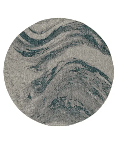 Kas Provo 5765 7'10" X 7'10" Round Outdoor Area Rug In Gray,teal