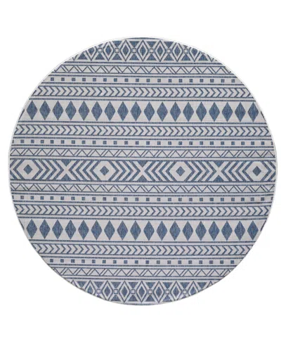 Kas Provo 5776 7'10" X 7'10" Round Outdoor Area Rug In Ivory,blue