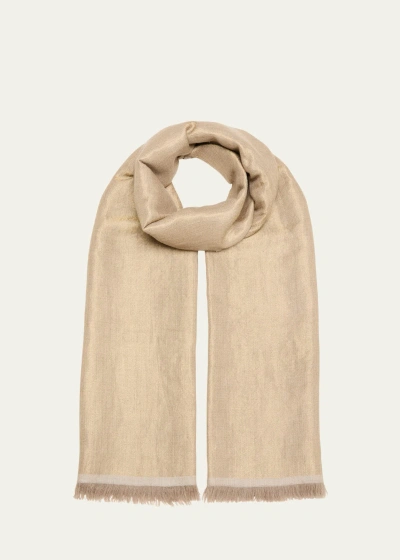 Kashmir Loom Dorukha Metallic Cashmere Wrap In Gold Natural