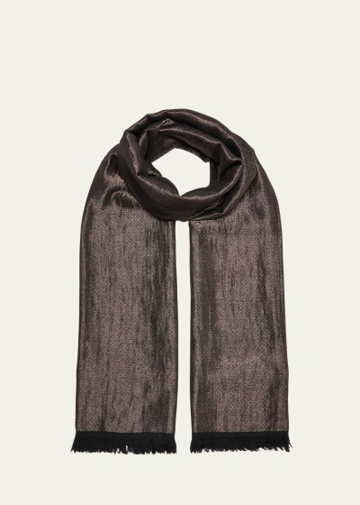 Kashmir Loom Dorukha Metallic Cashmere Wrap In Rose Gold Black