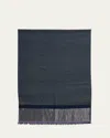 Kashmir Loom Stria Diamond Weave Cashmere Stole In Midnight Sage