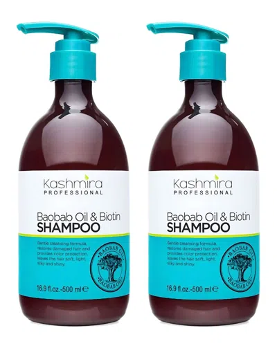Kashmira Professional Unisex 16.9oz Baobab Oil & Biotin Professional Cleansing Shampoo 2 Pack In White