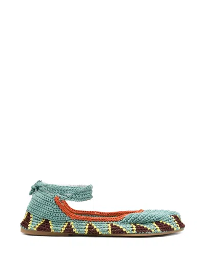 Kashura Crochet Ankle-tie Ballet Flats In Blue