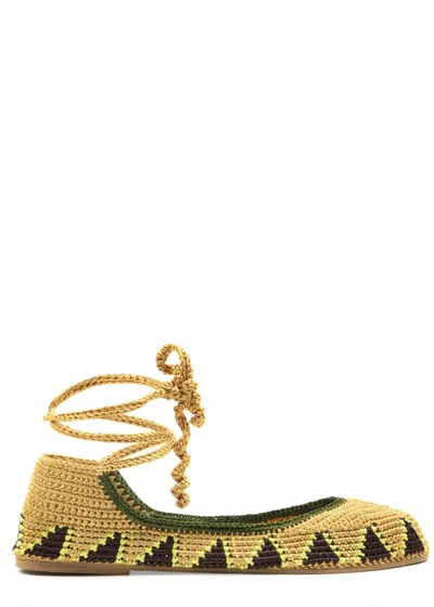 Kashura Crochet Ballerina Flats In Yellow