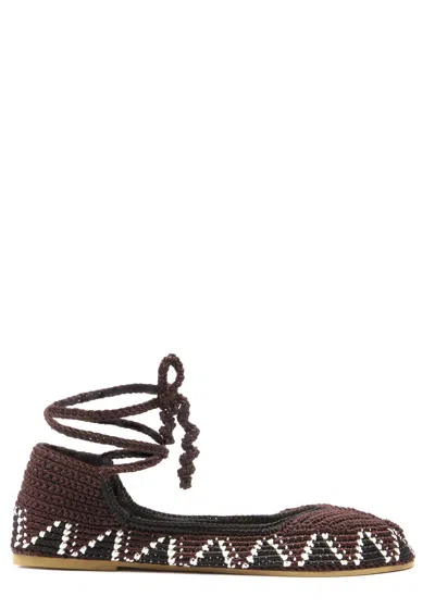 Kashura Crochet Ballerina Flats In Brown