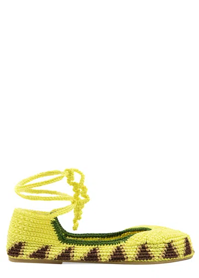 Kashura Crochet Ballerina Flats In Yellow