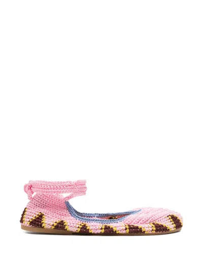Kashura Crochet-knit Tie-fastening Ballet Flats In Pink