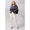 Kashwere Apparel Cropped Patterned Jacket In New Navy/wheat/vintage Blue