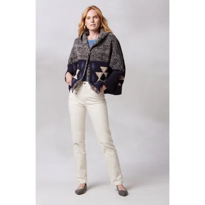 Kashwere Apparel Cropped Patterned Jacket In New Navy/wheat/vintage Blue
