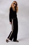 Kashwere Apparel Palazzo Track Pants In Black/sand Stripe