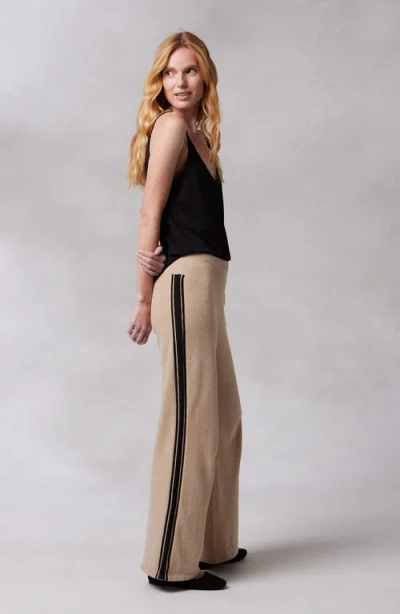 Kashwere Apparel Palazzo Track Pants In Sand/black Stripe