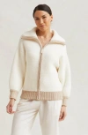 Kashwere Apparel Womens Cozy Full Zip Jacket In Creme Malt Trim