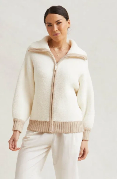 Kashwere Apparel Womens Cozy Full Zip Jacket In Creme Malt Trim