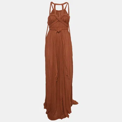 Pre-owned Kasia Kulenty Brown Cotton Gauze Venus Braided Gown One Size