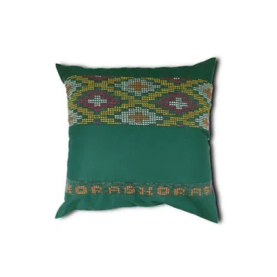 Kasih Co-op Handwoven Ikat Pillow Cover In Green