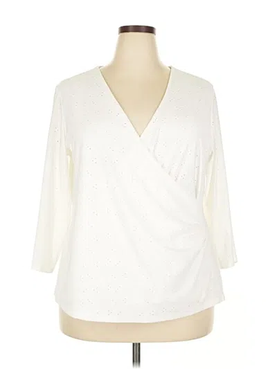 Pre-owned Kasper 3/4 Sleeve Blouse In White