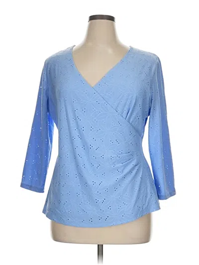Pre-owned Kasper 3/4 Sleeve Top Blue V Neck Tops