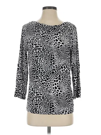 Pre-owned Kasper 3/4 Sleeve Top Silver Animal Print Pattern Boatneck Tops