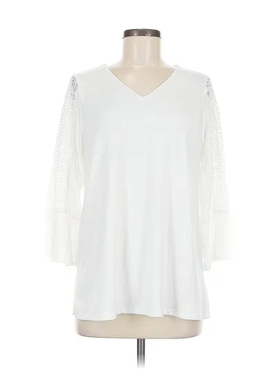 Pre-owned Kasper 3/4 Sleeve Top White V Neck Tops