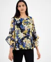 Kasper Abstract Floral-print Bell-sleeve Blouse, Regular & Petite In Blue