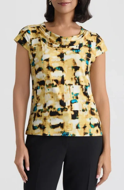 Kasper Abstract Print Cowl Neck Top In Multi