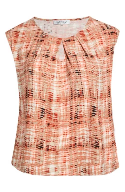 Kasper Abstract Print Keyhole Sleeveless Top In Orange