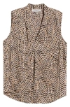 Kasper Abstract Print Pleated Sleeveless Top In Brown