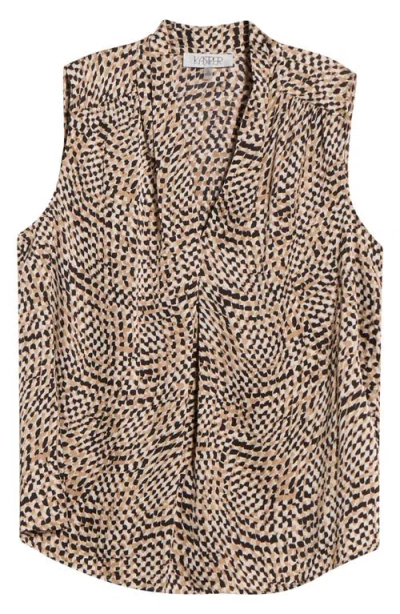 Kasper Abstract Print Pleated Sleeveless Top In Brown
