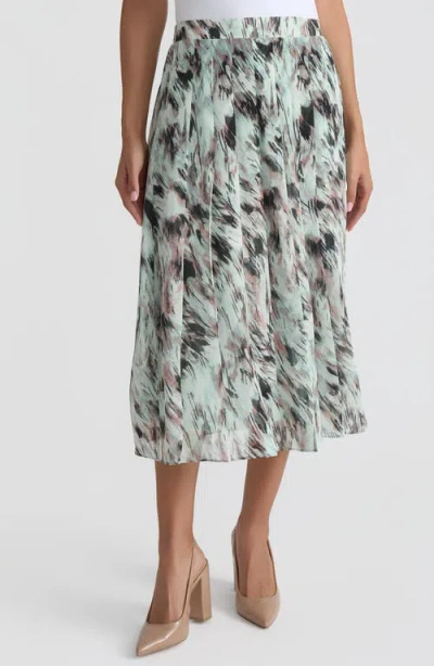 Kasper Abstract Print Pull-on Midi Skirt In Green