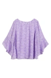 KASPER KASPER ABSTRACT PRINT RUFFLE SLEEVE CHIFFON TOP