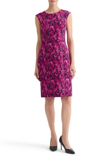 Kasper Abstract Print Scuba Sheath Dress In Multi