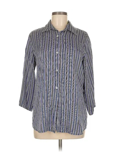 Pre-owned Kasper A.s.l. 3/4 Sleeve Silk Top Blue Stripes Pattern Collared Neckline Tops