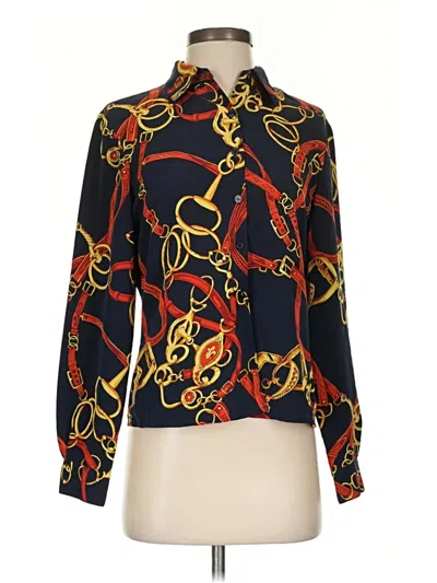 Pre-owned Kasper A.s.l. Long Sleeve Blouse In Black