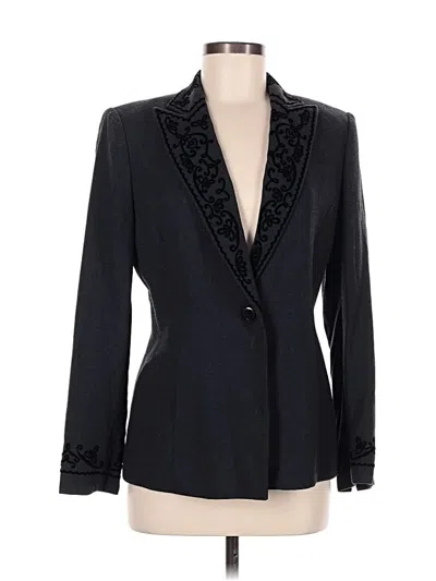 Pre-owned Kasper A.s.l. Long Sleeve Top Black Plunge Neckline Tops