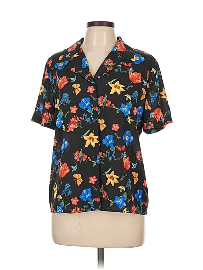 Pre-owned Kasper A.s.l. Short Sleeve Blouse In Black